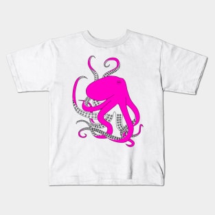 Hand drawn illustration of a pink octopus Kids T-Shirt